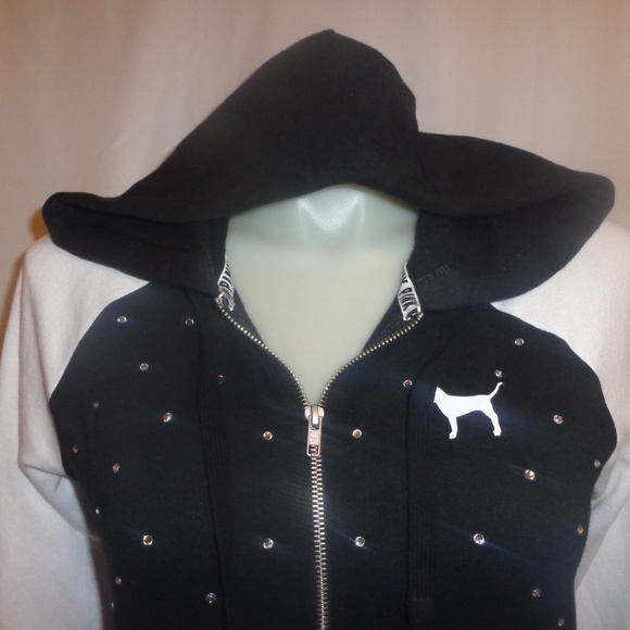 VS Pink XL M Hoodie Black White Bling Sweatshirt - Picture 3 of 8